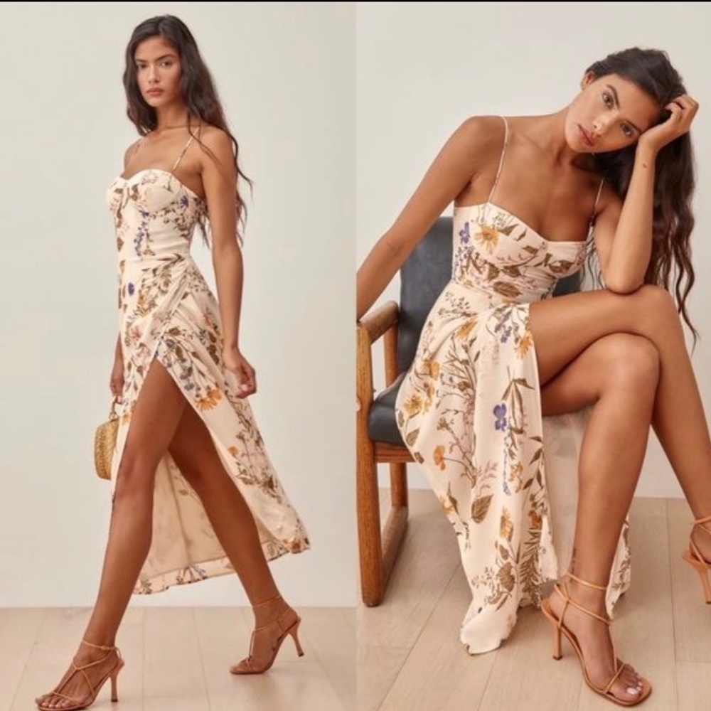 Reformation Kourtney Floral Print Dress in Cream